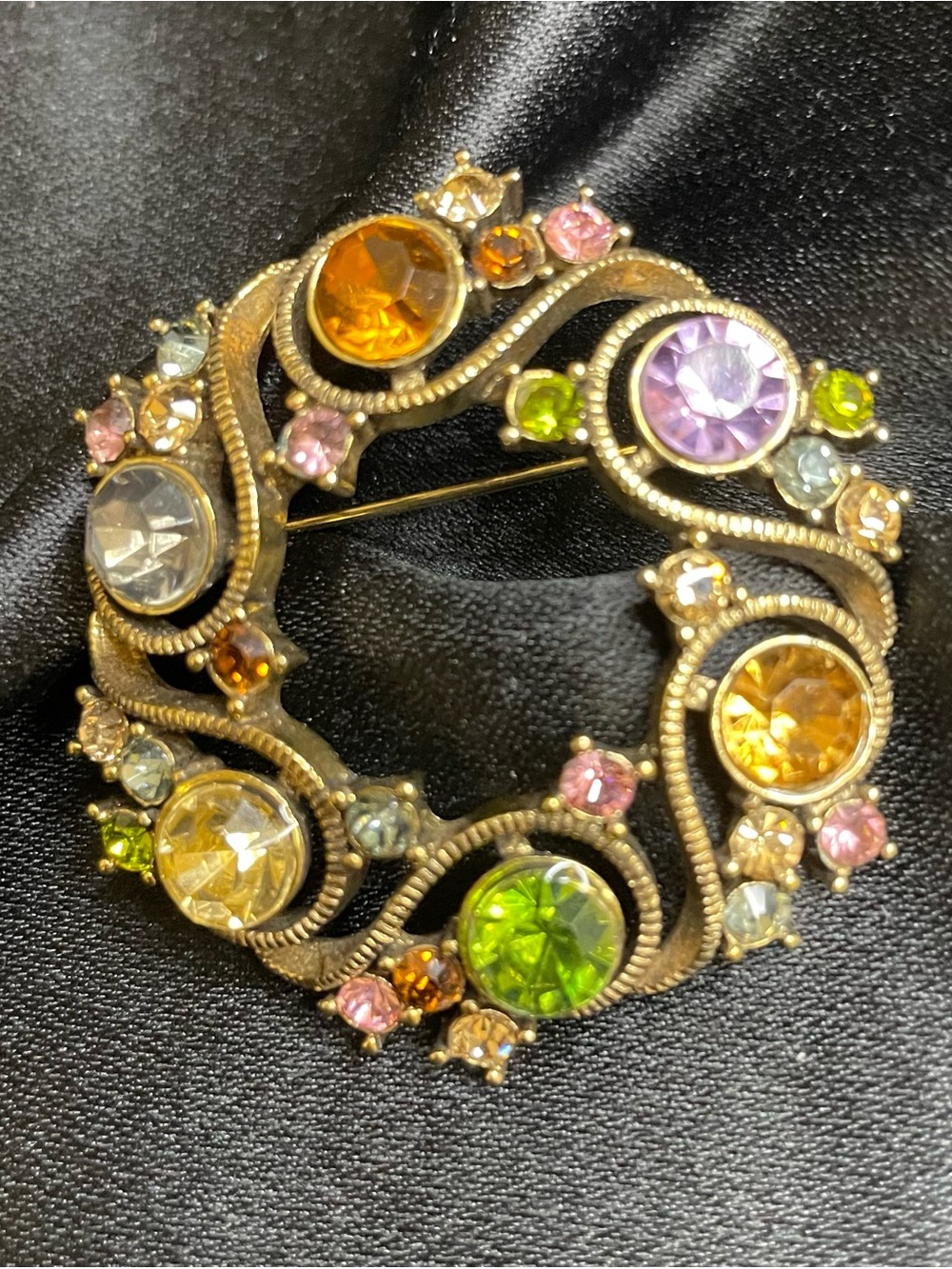Vintage MONET Multi-Color Vibrant Rhinestone Wreath Brooch